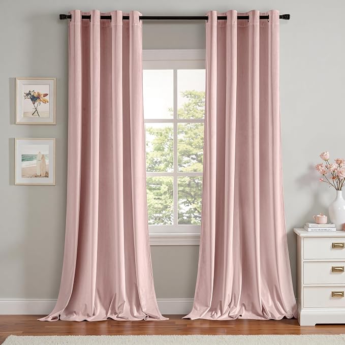 MIULEE Velvet Curtains Light Pink 52 x 96 Inch Length Set of 2 | Grommet Drapes by MIULEE