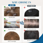Hair Topper Human Hair Curtain Air Bangs Topper for Women,3.54x4.92 T-part Lace Base Real Human Hair Topper Hair Piece for Daily Wear(Air Bangs,Meduim Brown)