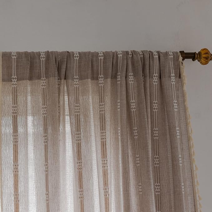 Linen Embroidery Striped Farmhouse Curtains - Image 6