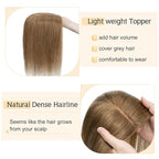 SEGO Human Hair Toppers for Women With Thinning Hair, 7 * 13CM Silk Base 100% Real Human Hair Clip in Top Wiglet Hairpieces /16 Inch No Bangs Light Brown