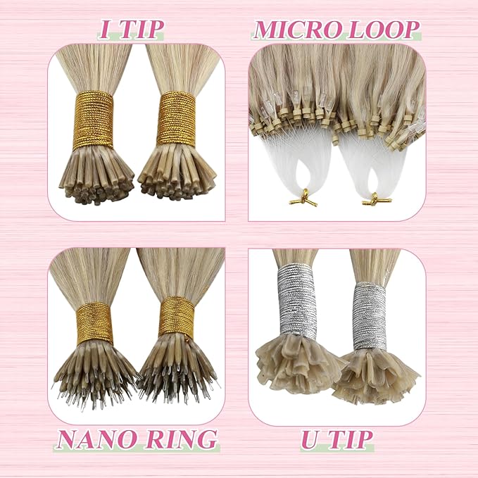 YoungSee U Tip Hair Extensions Human Hair Blonde Highlight Utip Hair Extensions Human Hair Ash Blonde with Platinum Blond Highlight Keratin Hair Extension Remy Hair Ktip Extension 22In 1G/S 50G