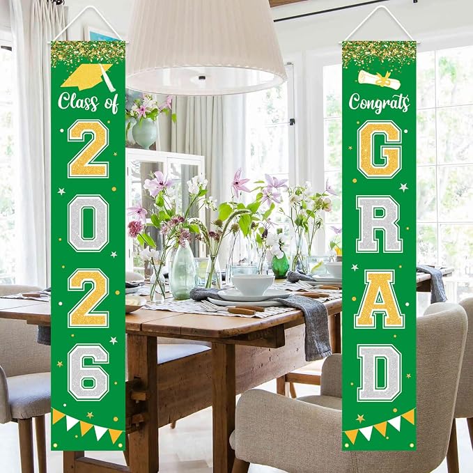 Graduation Decorations 2026 GRAD Banner Green Porch Door Sign Welcome Banner - Image 5