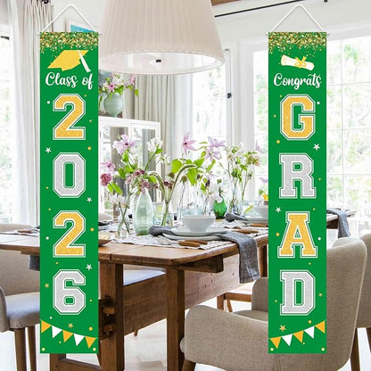 Graduation Decorations 2026 GRAD Banner Green Porch Door Sign Welcome Banner - Image 5