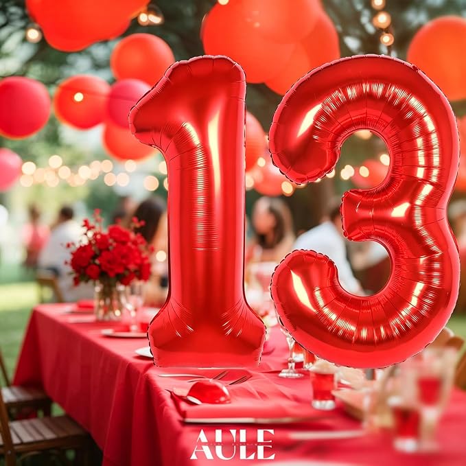 AULE 40 Inch Red 13 Balloon Number Foil 0-9 Birthday Big Numbers | Birthday - Image 3