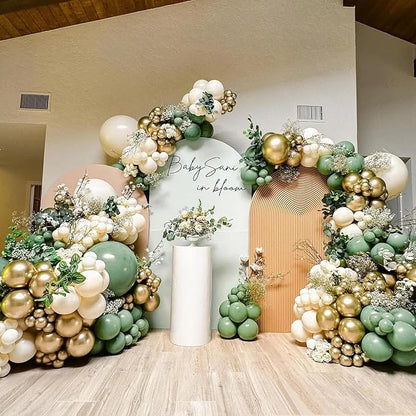 412Pcs Sage Green White Sand Gold Balloons Garland Arch Kit, 18 12 10 5 Inch - Image 6