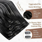 Ve Sunny Clip in Hair Extensions Real Human Hair Black Ombre Clip in Human Hair Extensions for Women Human Clip in Hair Extensions Natural Black Grey Silver Easy-to-wear 7pcs 120g 20inch