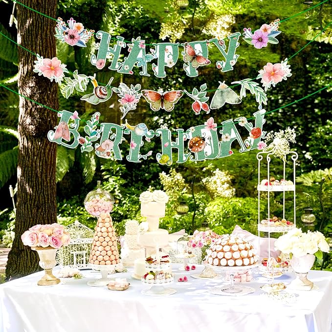 SUNBEAUTY Wildflower Happy Birthday Banner Sage Green Floral Flower Party - Image 2