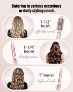 Farery 3-in-1 Interchangeable Automatic Rotating Curling Iron & Thermal Brush Set, 1'' /1.25'' Curling Iron, Automatic Hair Curler with 1.5'' Heating Round Curling Brush, 3 Temps Adjustable 300-410°F
