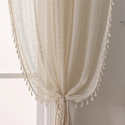 WAZZIO Boho Crochet Curtains for Living Room Lace Curtains 84 Inches Long 2 by WAZZIO