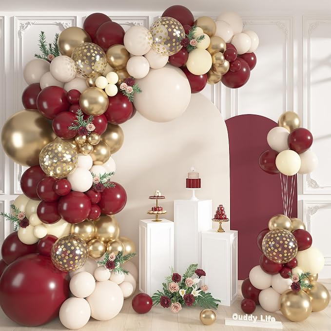 152Pcs Burgundy Balloons Arch Kit Different Size | Burgundy Maroon Sand White by OUDDYLIFE