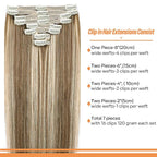Straight Clip In Hair Extensions Real Human Hair 8Pcs Clip In Balayage Chestnut Brown Highlight Blonde Human Hair Extensions with 18Clips Lace Weft 120g 14inch