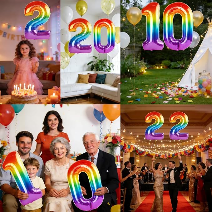 40 Inch Number 2 Balloons for 2nd Birthday Party Decorations, 0-100 Rainbow - Image 7