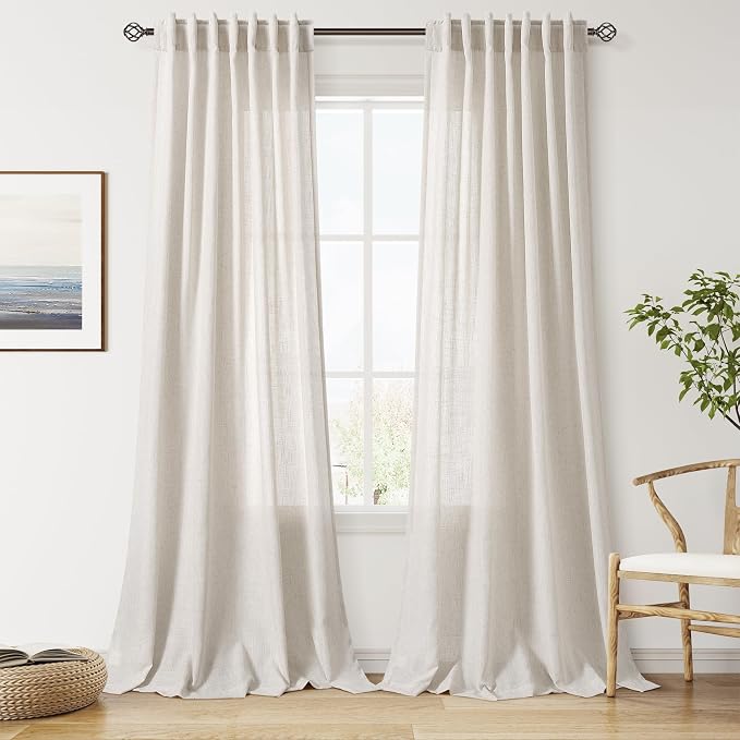 108 Inch Long Curtains for Living Room Pearl White Linen Coastal Decor Light by Nanspring