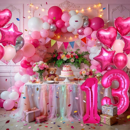 40 Inch Number Balloons Hot Pink 13 Pink Themed 31st 13rd Birthday Party | - Image 5