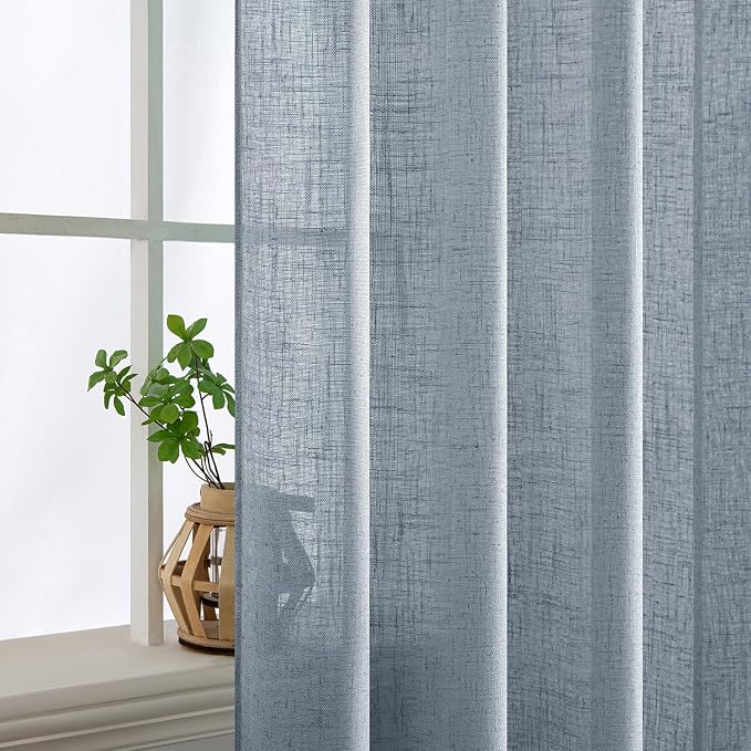 MIULEE Chambray Blue Linen Curtains 52x63 Inch Long - Image 5