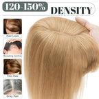 SEGO Hair Toppers for Women Real Human Hair with Thinning Hair, Toppers Hair Clip in Toppers with Front Bangs 150% Density Silk Base -14 Inch #27 Dark Blonde