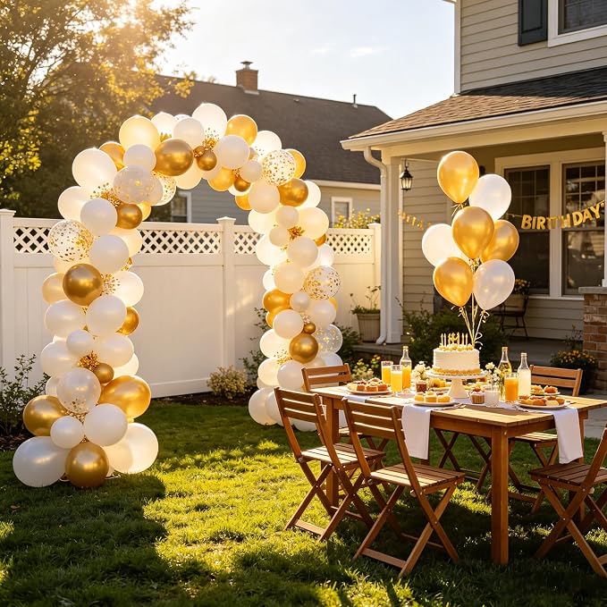 154 PCS White and Gold Balloon Arch Kit, Different Sizes - Image 4