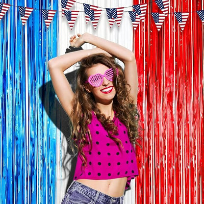 Voircoloria Red White Blue Foil Fringe Backdrop Curtains, 2 Pack | Tinsel - Image 7