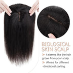 Hair Toppers for Women Real Human Hair With Bangs, 13 * 15 cm Larger Silk Base 150% Density Clip In Topper Hairpieces, Wiglet Top Pieces Add Volume -12 Inch 01B Natural Black