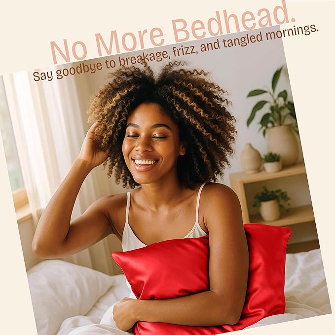 BLISSFORD Satin Pillowcase with Zipper, for Hair and Skin Care, Feels Soft and Cool Like a Silk Pillowcase, Red Satin Pillow Cases Set of 2, Slik Pillow Cover, Queen Size - 2 Pack