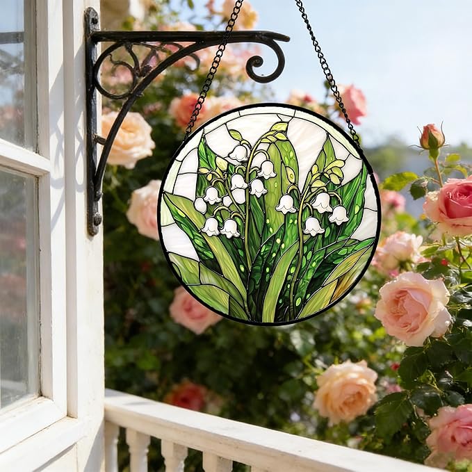 DASTOLL Stained Glass Window Hanging, Lily of the Valley Flower Sun Catchers - Image 5