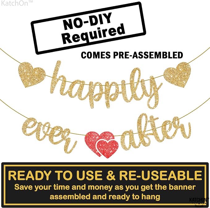 KatchOn Glitter Happily Ever After Banner 10 Ft, Bridal Shower Decorations | - Image 2
