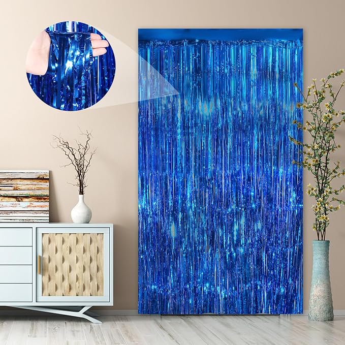 Blue Fringe Curtain Party Streamers 2Pack 3.3 x 8.3 Ft Foil Fringe Backdrop - Image 4