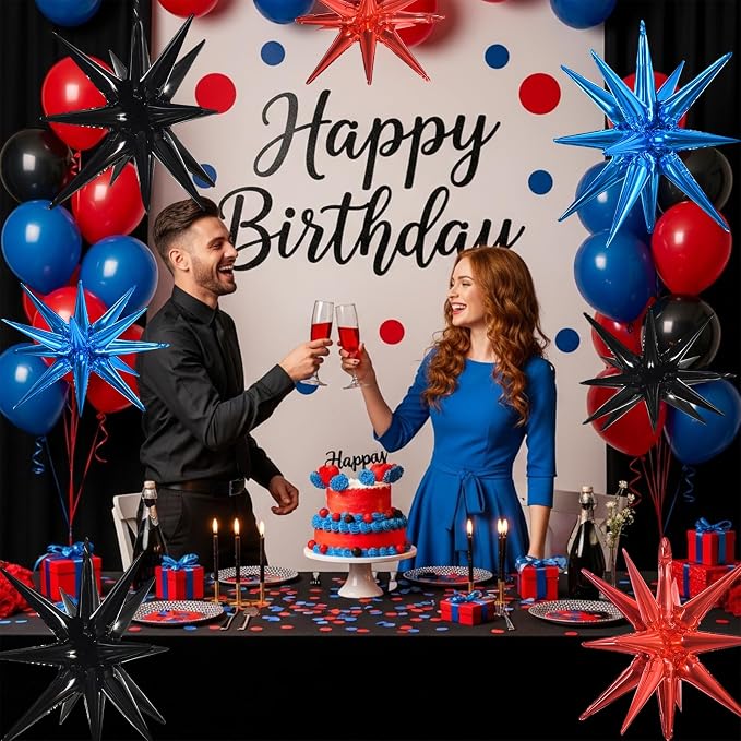 TONIFUL 8 Pcs Explosion Star Balloons Black Red Blue Foil Party Decorations | - Image 5