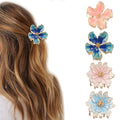 4Pcs Hair Clips for Women Large Non-Slip Strong Metal Hair Claw: Flower Pink Blue Sparkly Jaw Claws for Thick Hair