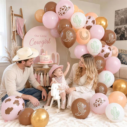 Cowgirl Balloons, Dusty Pink Brown Cow Print Latex Balloons - Image 5