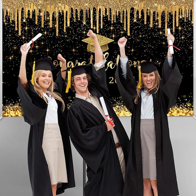 Mocsicka 7x5ft Graduation Backdrop 2026 Black and Gold Graduation Decorations - Image 4