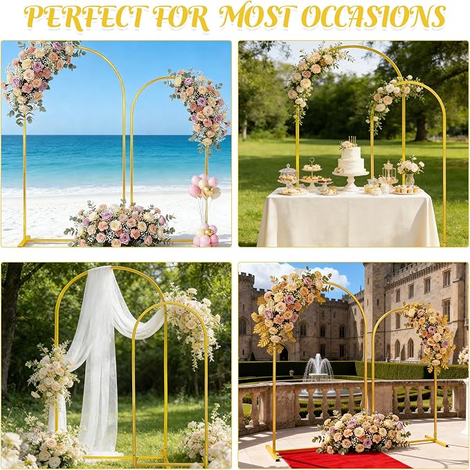 Gold Metal Arch Backdrop Stand 2 Set 7.2FT, 6.6FT Wedding Arch Stand Arched - Image 6