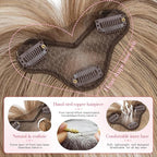 Hairro Clip In Bangs For Women Remy Short Thin Wispy Hair Topper Hairpieces 3D Cover Fake Highlight Bangs Hair Clip 11 Inches 14.5g #4P27 Medium Brown Mix Dark Blonde