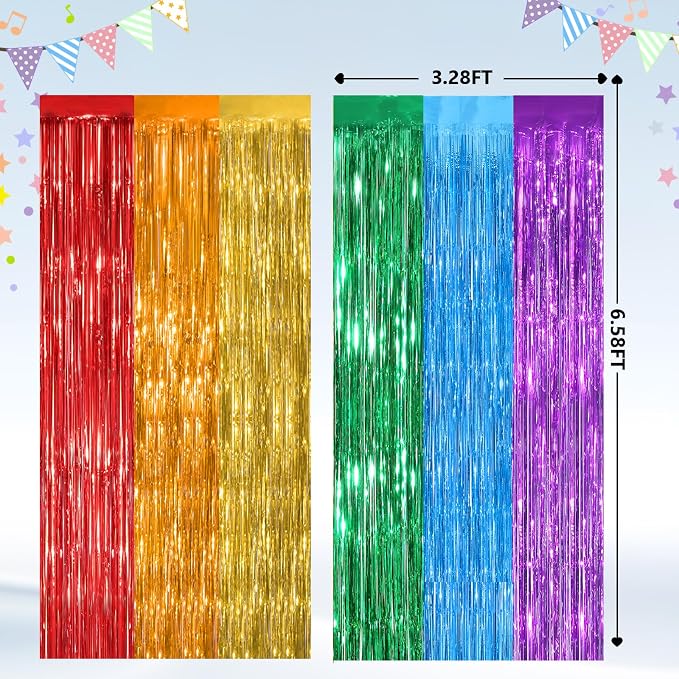 2Pack Rainbow Foil Fringe Curtains Backdrop Decorations, Rainbow Metallic - Image 3