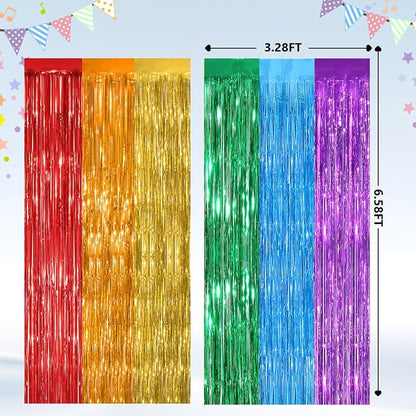 2Pack Rainbow Foil Fringe Curtains Backdrop Decorations, Rainbow Metallic - Image 3