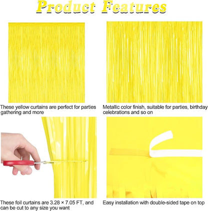 ZATAYE 2 Pack Yellow Foil Curtain Streamer Decorations | Yellow, Metallic Foil - Image 4