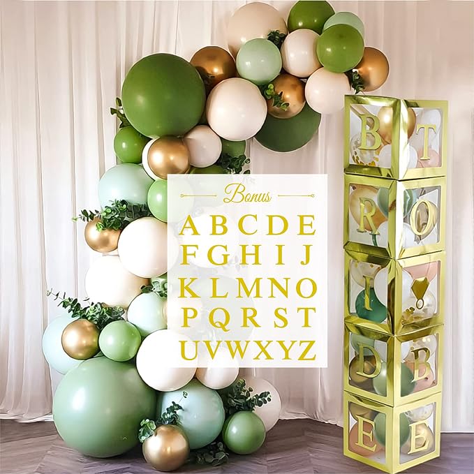 96 PC Bridal Shower Decorations Balloon Boxes Gold- Transparent Block by RegalDecorations