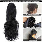 Claw Clip Ponytail Extension 18" Clip in Wavy Ponytail Hair Extensions Long Pony Tails for Women Extensions Light Auburn Wave Hairpiece