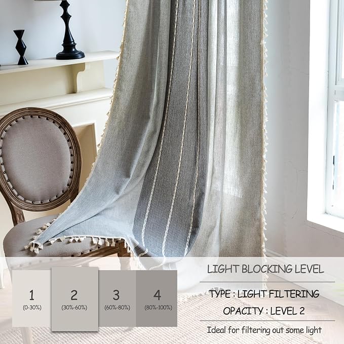 Sutuo Home Boho Curtains for Kitchen Nursery Room, Semi Blackout Linen - Image 5