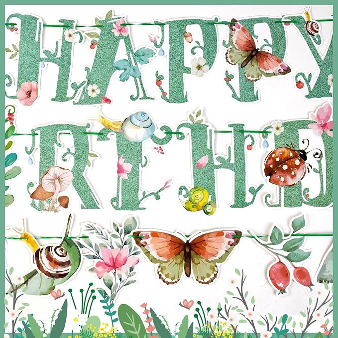 SUNBEAUTY Wildflower Happy Birthday Banner Sage Green Floral Flower Party - Image 8