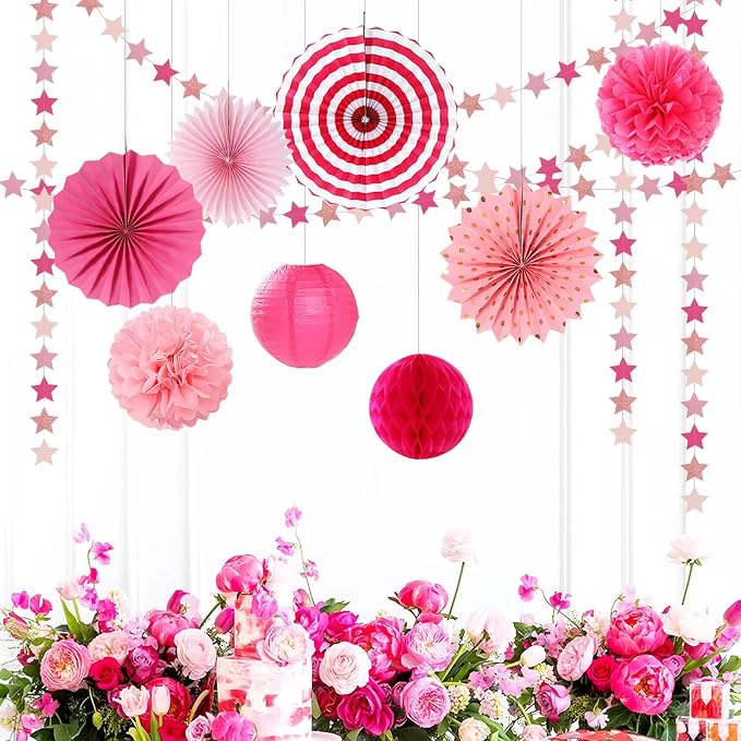 Hot-Pink Rose-Gold Party Decorations Garland - 62ft Twinkle Little Star Hanging - Image 7