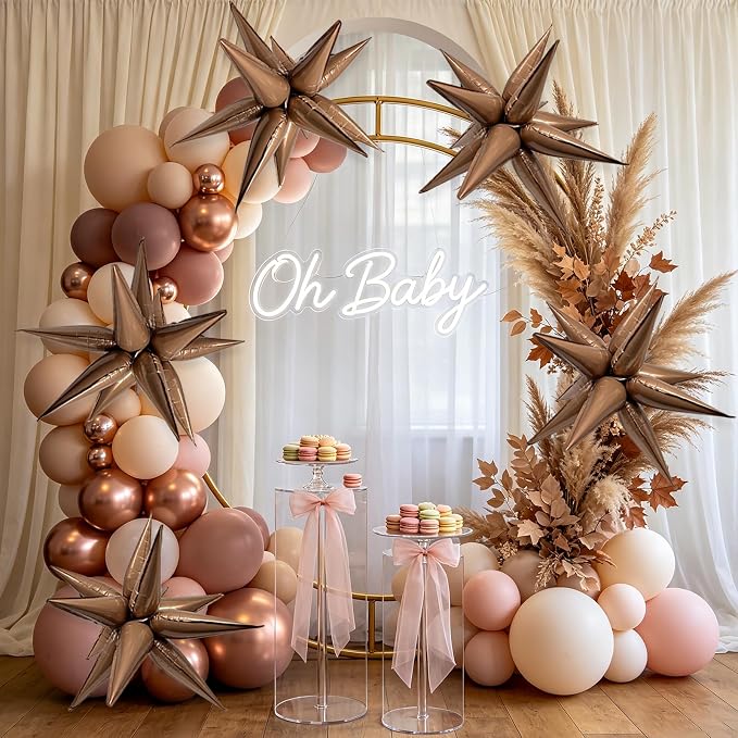 6Pcs Brown Star Balloons Boho Birthday Decorations Explosion Mylar Balloons | - Image 5