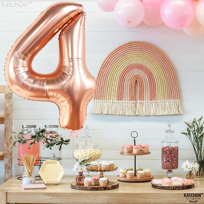 KatchOn Rose Gold Number 4 Balloons 40 Inch, 4 Birthday Decorations | Foil - Image 7