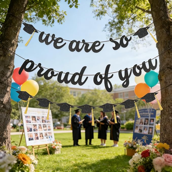 2026 Graduation Banners Party Decorations-Black Glitter We are So Proud of You - Image 5