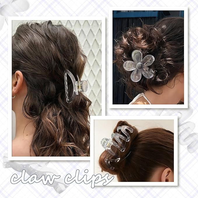 12 Pcs Claw Clips, Multi-Shapes Hair Clips for Women Girls, Non-Slip Large Jaw Claw Clips for Thick Thin Curly Hair Accessories (Clear)