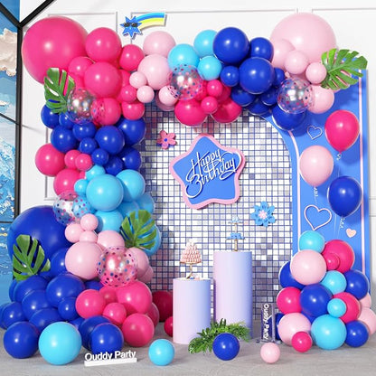 170Pcs Blue and Pink Balloons Summer Hawaii Tropical Arch Garland Kit | Royal by OuddyParty