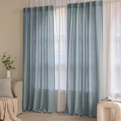 MIULEE Dusty Blue Linen Curtains 52x108 Inch Long Soft Thick Linen Textured | - Image 7