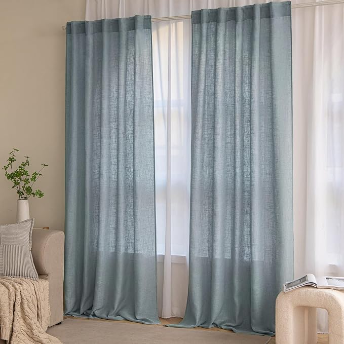 MIULEE Dusty Blue Linen Curtains 52x72 Inch 2 Panel - Image 7