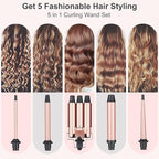 Wand Curling Iron Hair Crimper, Emocci Pro Large 3 Barrel (0.35"-1.25" Ceramic Barrel) Hair Crimper for Women Beach Waves Instant Heat Hair Waver Set for Long Hair Curlers 5-in-1 Curling Wand Set