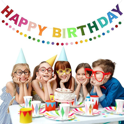Pre-Strung 3D Felt Happy Birthday Banner, Rainbow Birthday Decoration | Reusable - Image 5